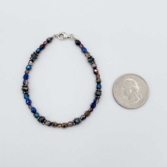 Faceted Crystal Glass Iridescent Beaded Bracelet With 925 Sterling Silver Clasp - Picture 2 of 7